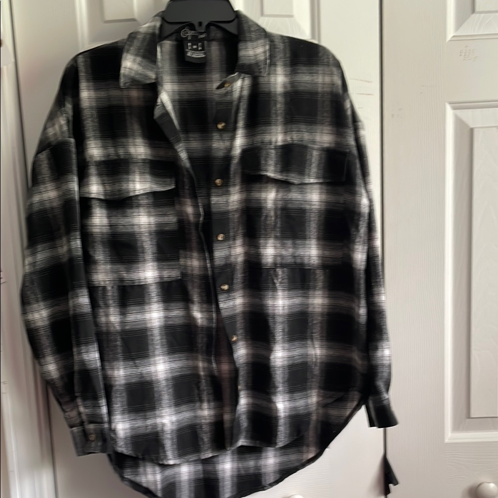 Womens Black and Gray Plaid Jacket